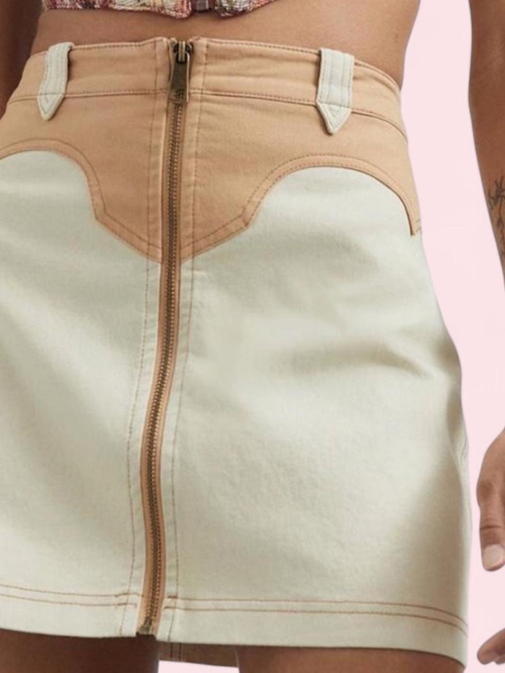 BDG Cream and Tan Demin Colorblocked Skirt